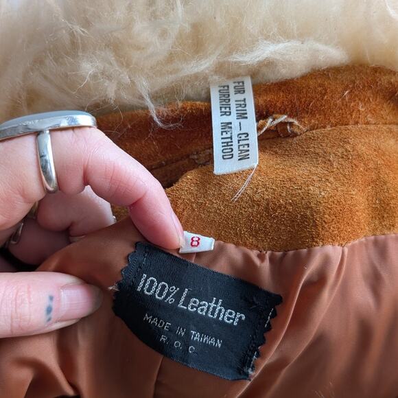 Vintage Orange Suede Penny Lane Jacket Groovy Furry Genuine Leather Trench Coat - Picture 9 of 9